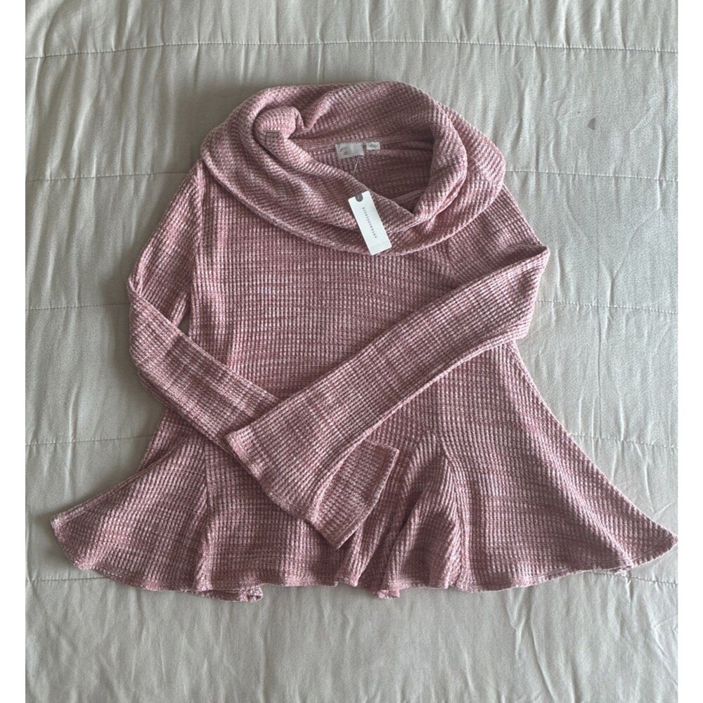 Anthropologie Postmark Heather Pink Maurisa Cowl Neck Peplum Waffle Sweater S